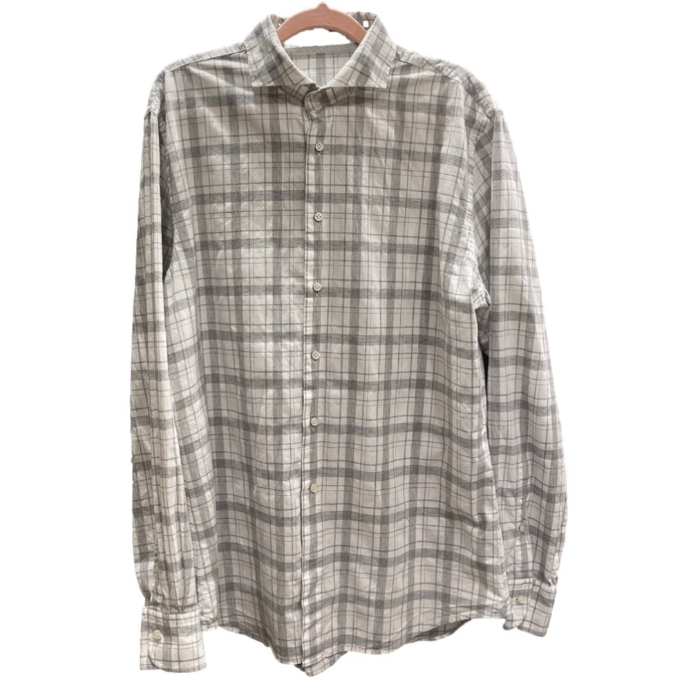 Profuomo 16.5 grey and white recycled cotton shirt